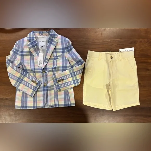 NWT- Janie and Jack Blue Plaid Blazer with Yellow Shorts - Picture 6 of 9